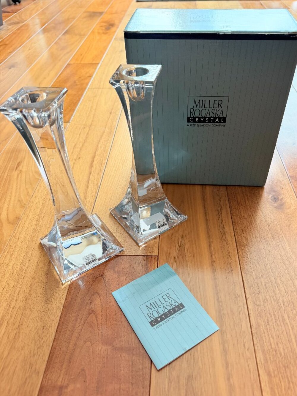 Miller Rogaska Tango 8" Crystal Candlesticks Pair NOS 24% Lead Crystal